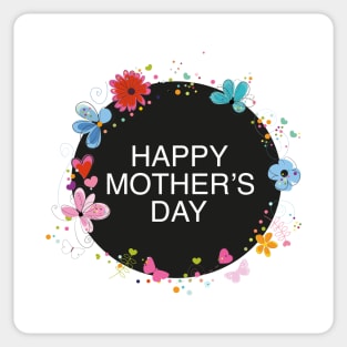 Happy Mother's day greeting card with circle black frame decorative hand drawn abstract flowers Sticker